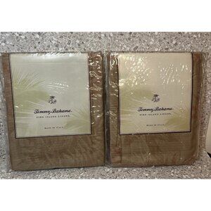 2 Tommy Bahama Square Pillow Shams NEW Island Etching 8552 Bisque 26 x 26 Italy